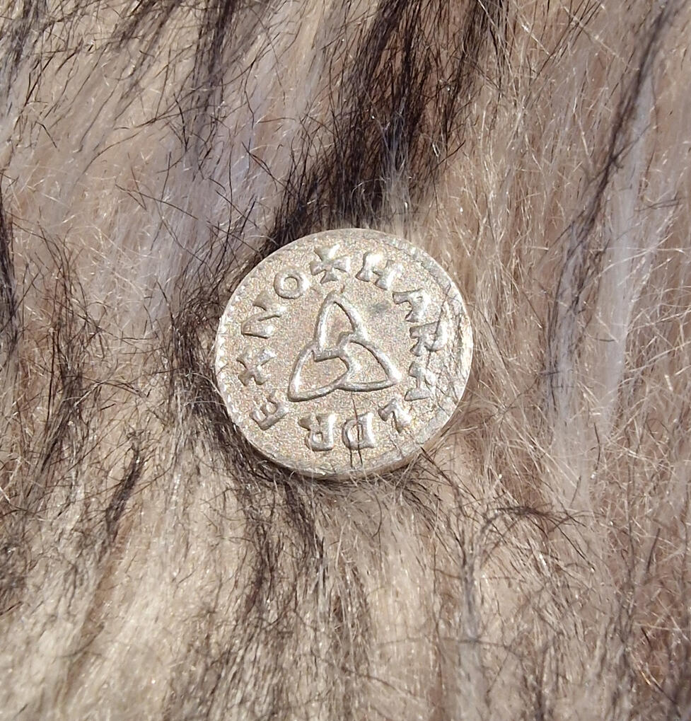 Silver handstamped copy of Norway's first national coin year 1055 ac